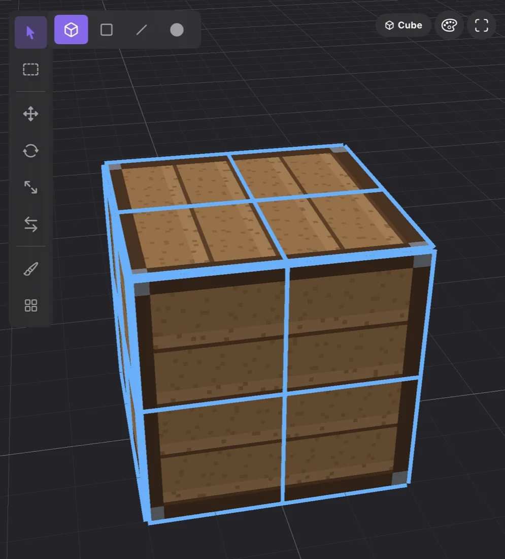 The same cube after Box UV: each side shows one crate across its four faces.