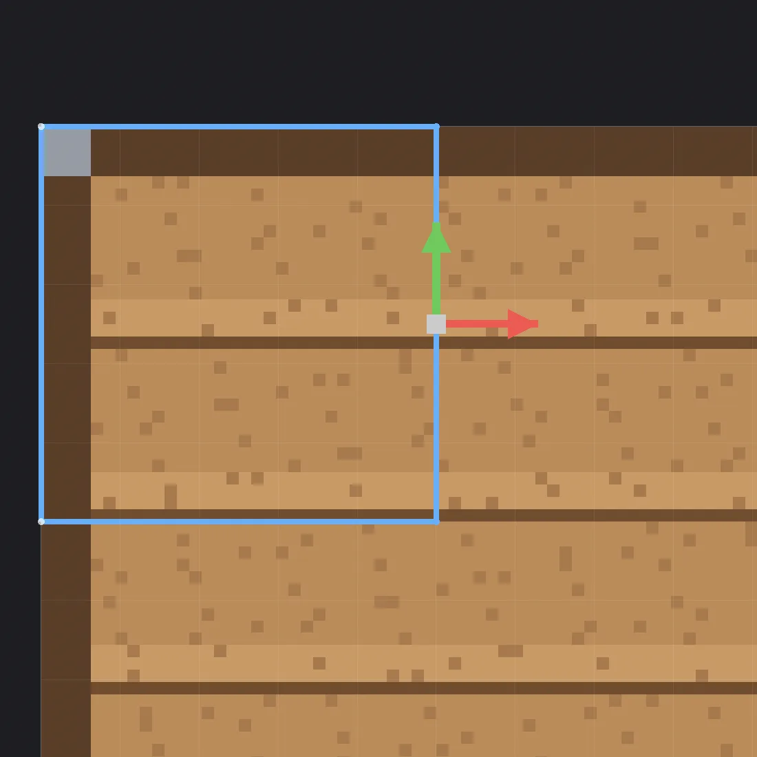 The UV editor in Vertex mode with Move chosen: a face's outline over the crate texture, and the Move handle, a square with a red and a green arrow, on the middle of its right edge, between the two selected corners.